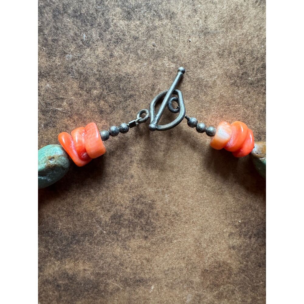 Vintage Southwestern Red Coral & Turquoise Chunk Necklace – 18" Boho Statement